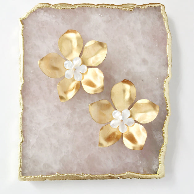 Big Gold Flower Earrings Gold Studs Large Huge Gold Stud 