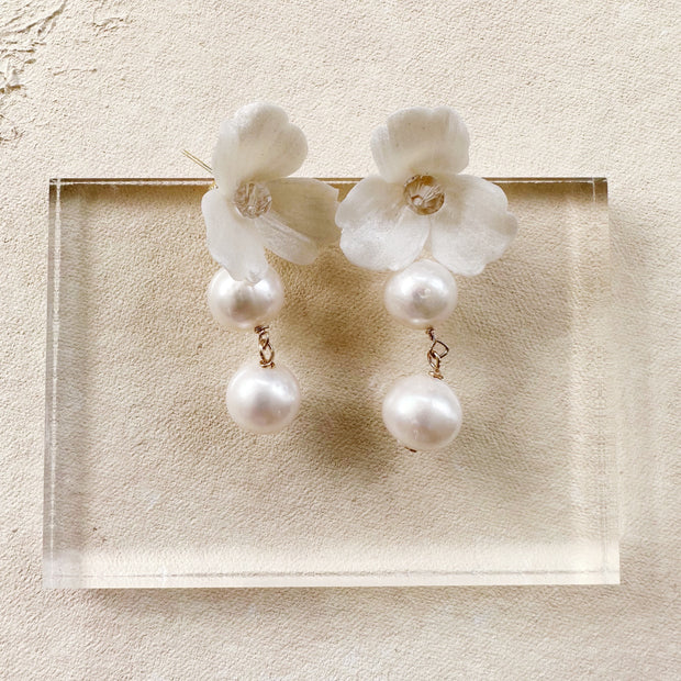Clay Flower and Pearl Drop Earrings
