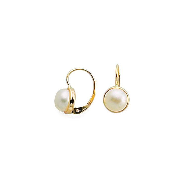 14K Gold Freshwater Button Pearl Earrings