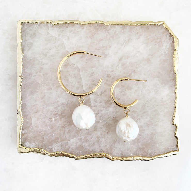 Half Hoop with Coin Pearl (three sizes)