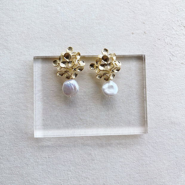 Cluster Earrings with Coin Pearl Drop