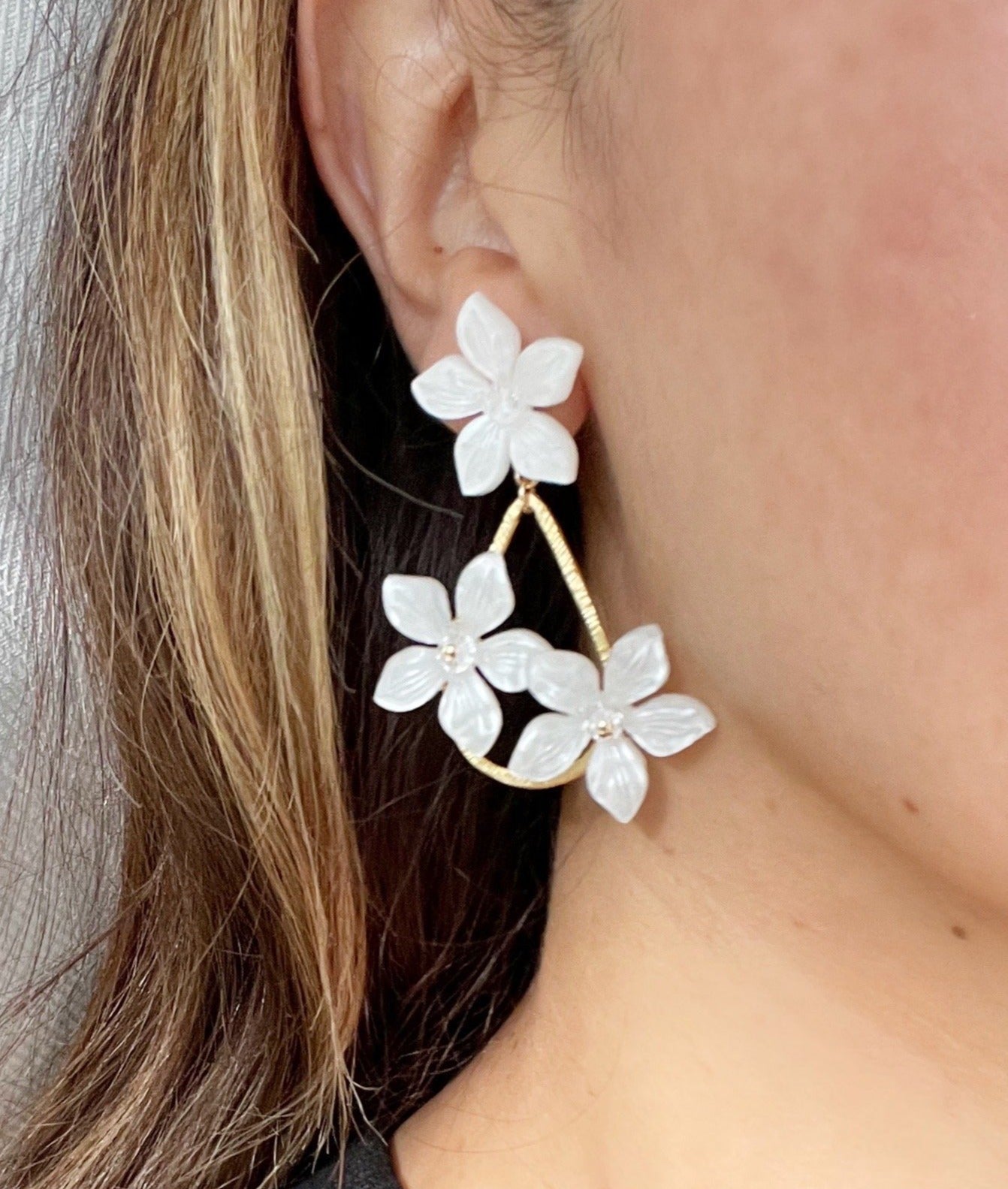 White Tops Earrings with Floral Design and Enamel Work - Earrings for Girls  - Dinaz White Floral Stud Earrings by Blingvine