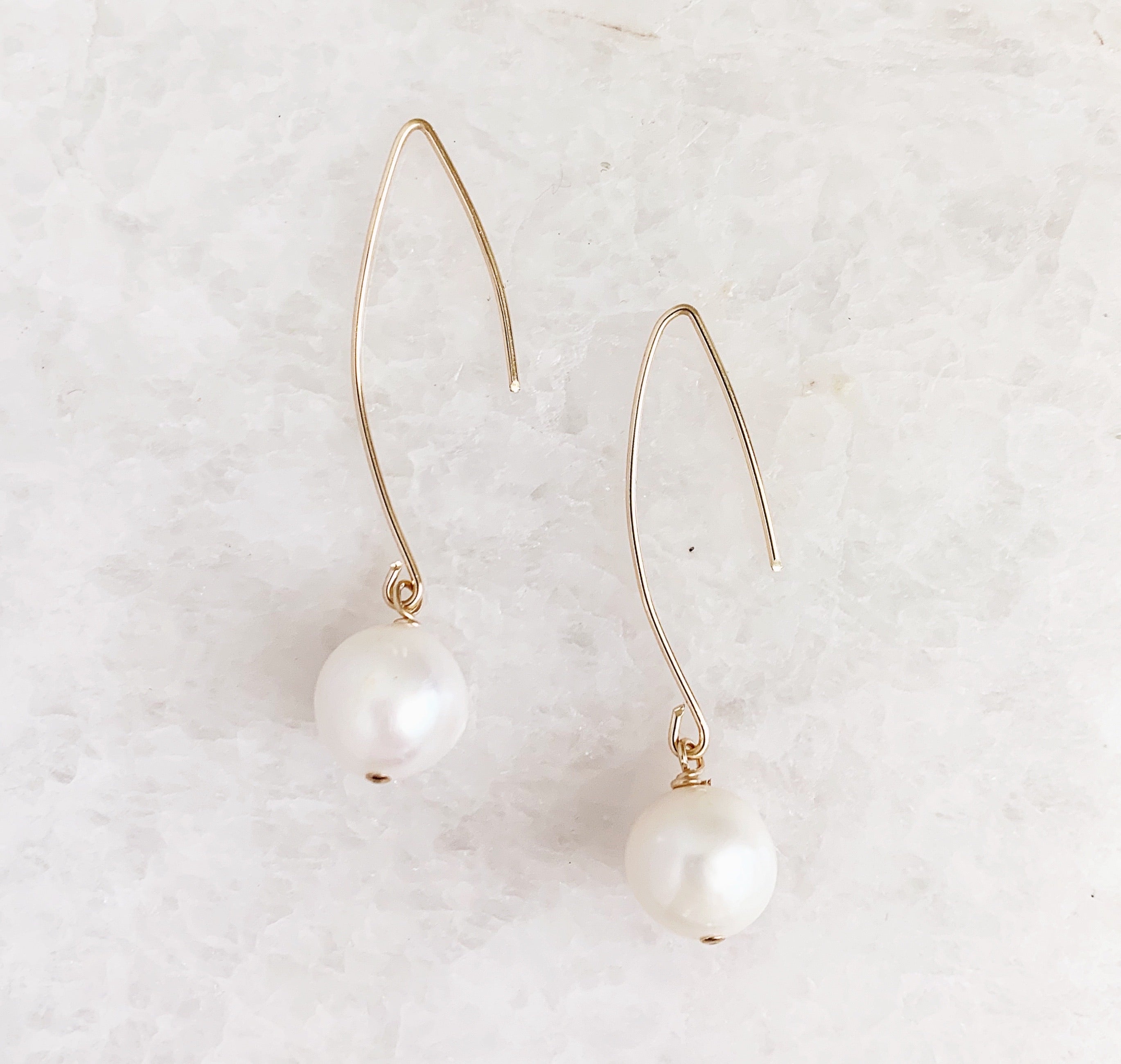 Pearl Earrings-V Wire Large | White